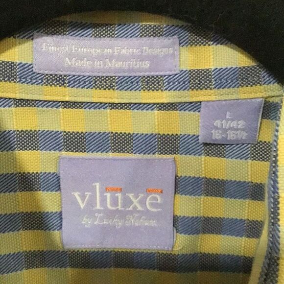 Men’s Shirt, VLuxe Mens Shirt, size L, 34/35 sleeves, yellow and blue stripe - Picture 4 of 5